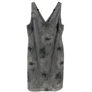 Lauren Ralph Lauren Silver Sequin Floral V-Neck Sheath Dress Womens 18 NEW